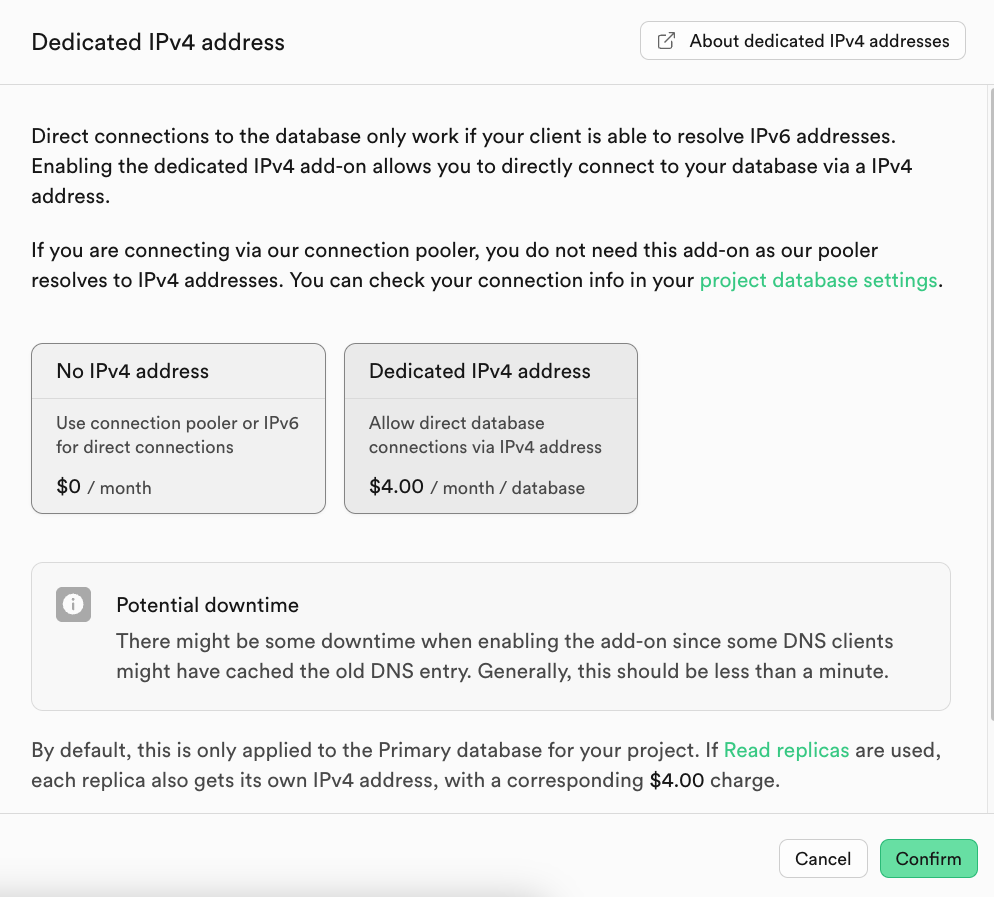 Supabase IPv4 Add-on